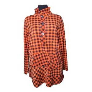 TERRA SJ Apparel Buffalo Plaid Tunic Red Black Check Pockets Quarter Button Sz L